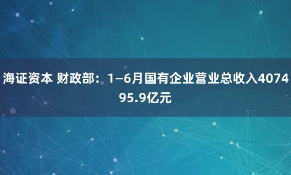 海证资本 财政部：1—6月国有企业营业总收入407495.9亿元